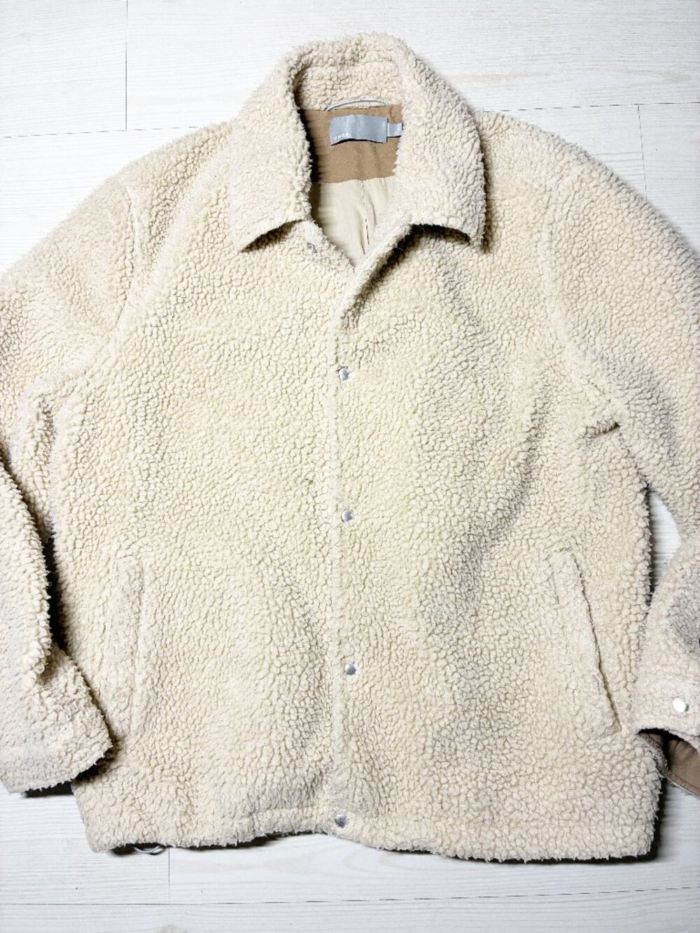 Vince Off-White Sherpa Coaches Jacket Cream Teddy Fleece Button Up Men's Size L